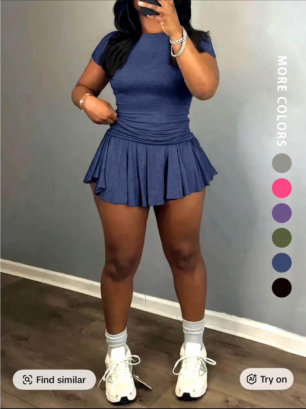 Blue Pleated Active Skirt set
